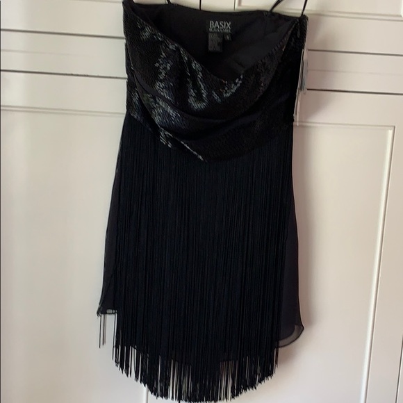 Basix Black Label Black Beaded Dress with Fringe - Picture 4 of 7